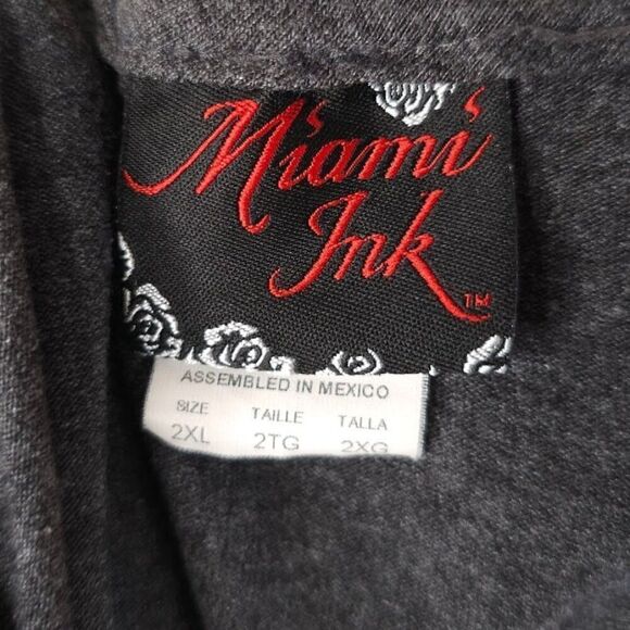 Vintage Miami Ink T Shirt Mens Size 2XL Gray Y2K Skull Skeleton Tattoo - Picture 5 of 6